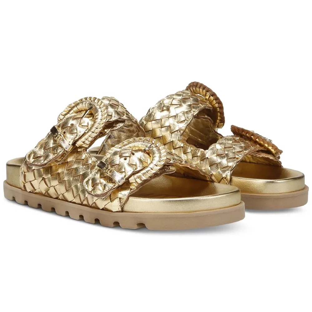Sam Edelman Tiffanie Slide Footbed Sandal Slide Bright Gold Leather Sz 6.5 NEW - Picture 8 of 9